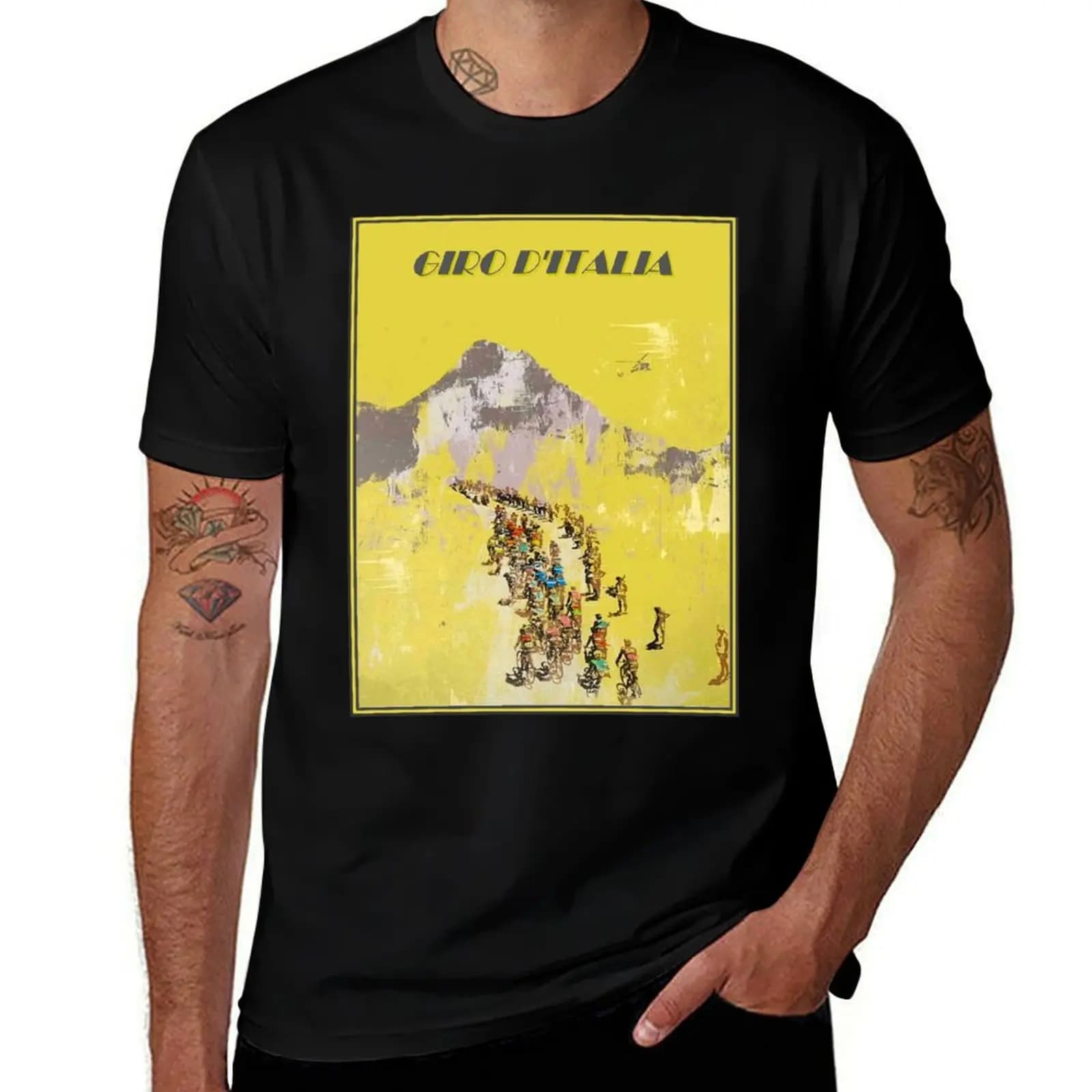 GIRO D ITALIA : Vintage Bike Racing through The Alps Advertising Print T-Shirt Breathable Travel T-Shirt