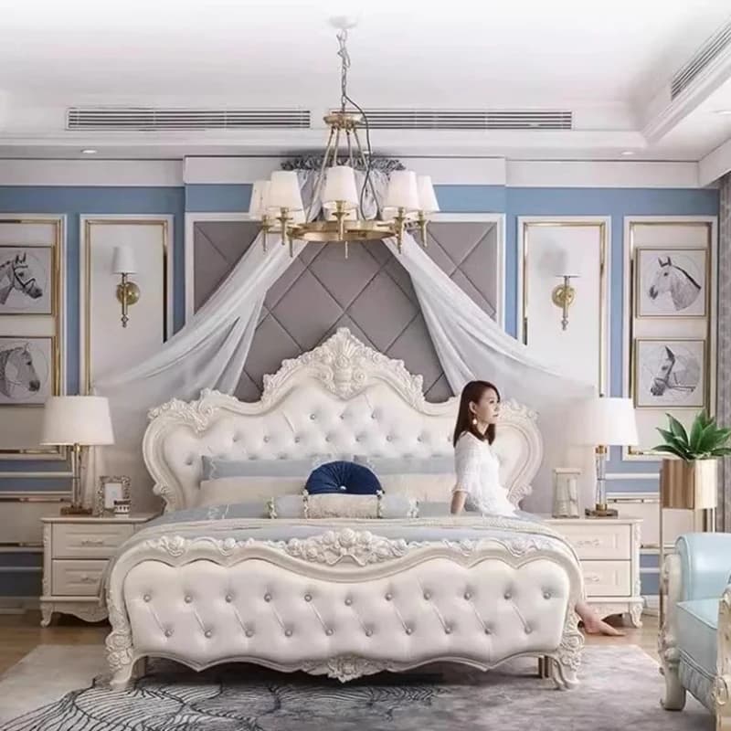 Nordic Headboard Frame Double Bed King Size Wooden Luxury Queen Double Bed Hotel Modern Cama Matrimonial Bedroom Furniture
