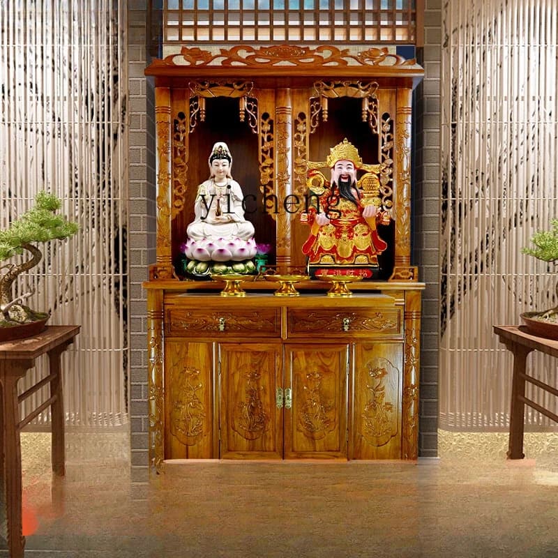 v9.9-Solid Wood Shrine Double Sacred Shrine God of Wealth Clothes Closet Worship Table