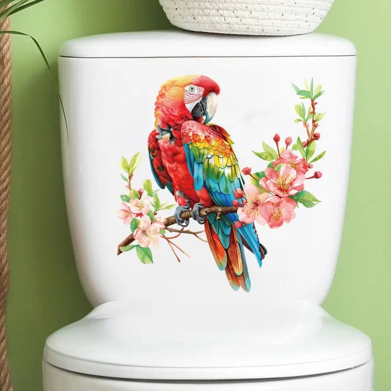 Little Bird Flower Wall Sticker Bathroom Toilet Decor Living Room Cabinet Refrigerator Home Decoration Decals Stickers M1423