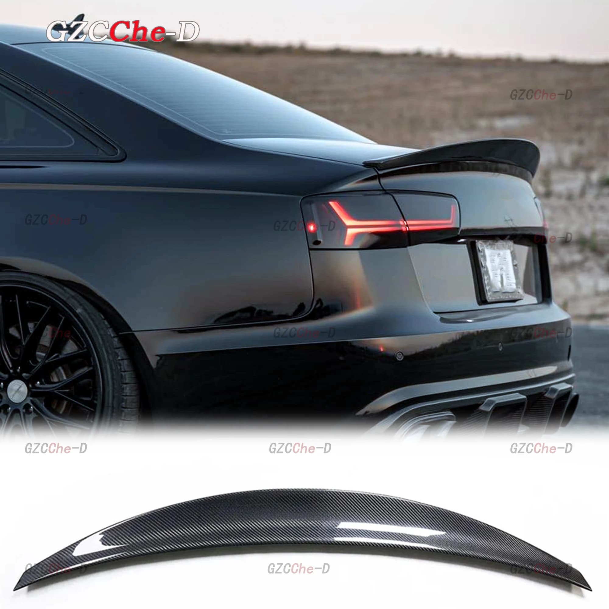 Suitable for 2012-2016 Audi A6 S6 C7 sedan HK Style, high-quality fiberglass rear spoiler, trunk lid, aerodynamic kit, rear wing