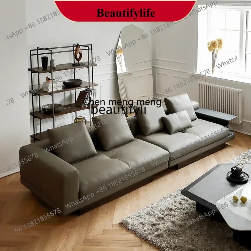 z183   Italian minimalist leather fabric sofa simple luxury straight corner living room combination fabric sofa