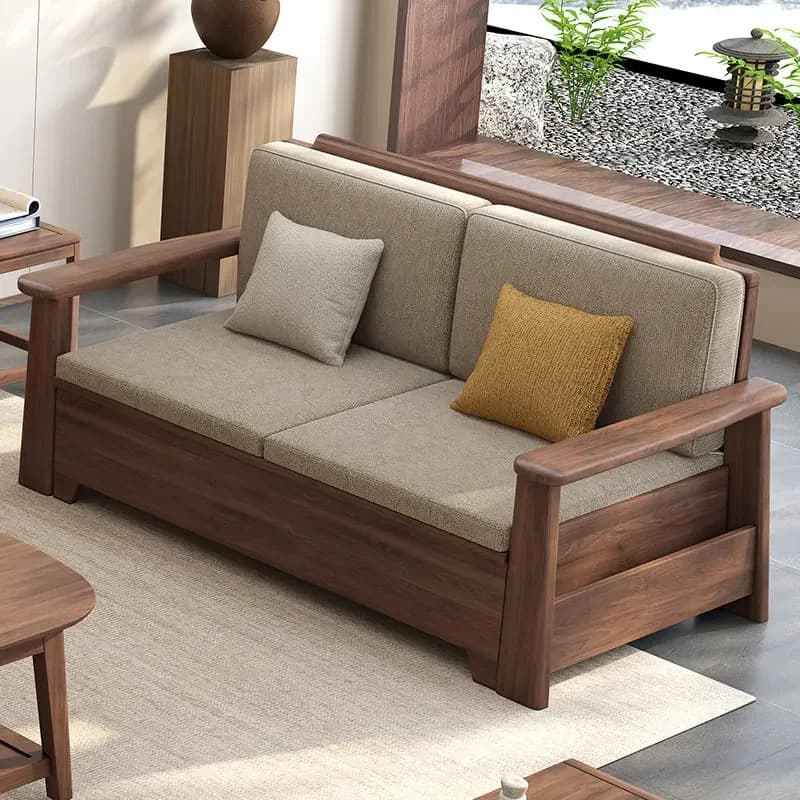 Black Walnut Living Room Solid Wood New Chinese Dual-purpose Straight Row Princess Sofa Combinationl16