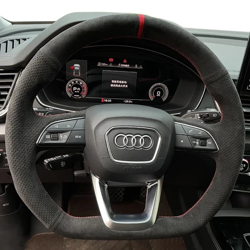 Hand Sewing Car Steering Wheel Cover for Audi Q3 2018-2019 Q5 FY 2017-2019 Q7 (4M) 2015-2019 Q8 Suede Braid Interior Protector