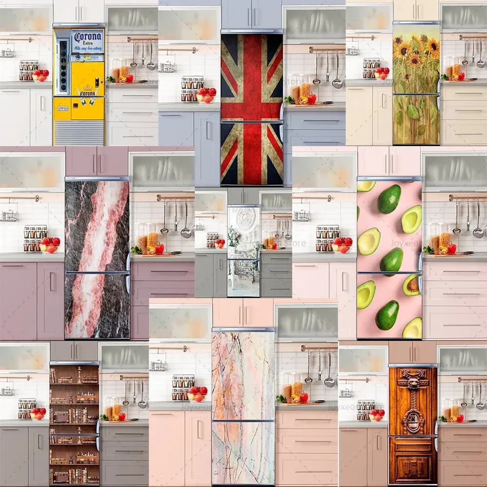 Brand New Multi-style Graffiti Retro Refrigerator Stickers PVC Waterproof Kitchen Decoration Self-adhesive Refrigerator Stickers