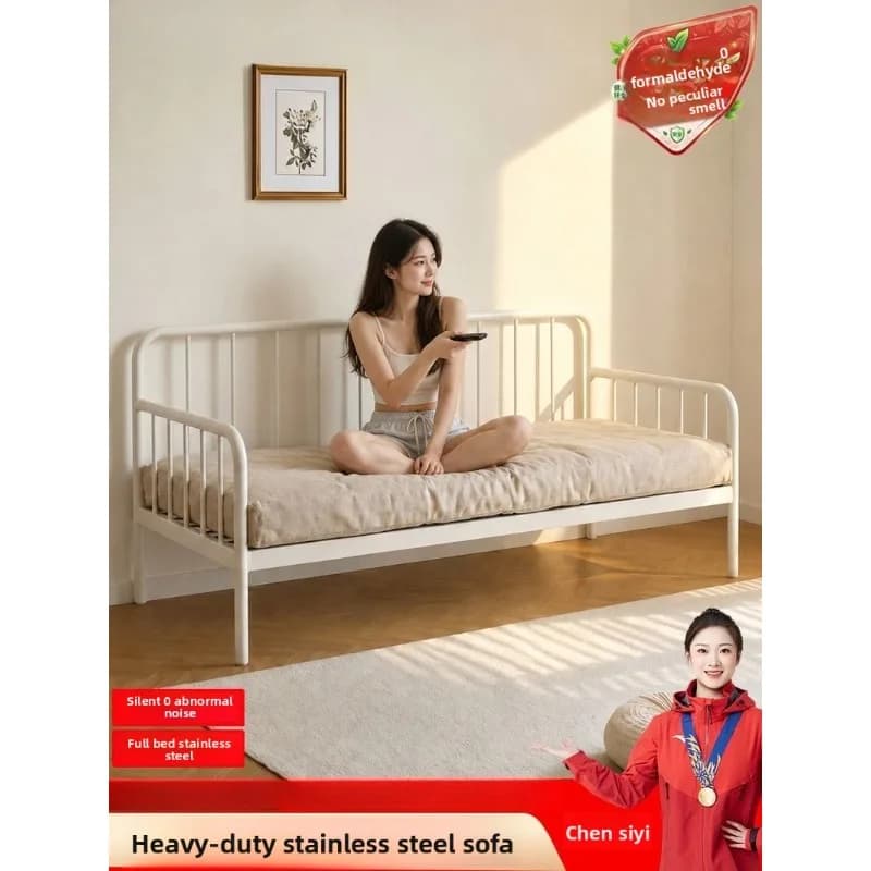 Stainless steel sofa bed, home living room thickened stainless steel sofa chair, outdoor bench small apartment