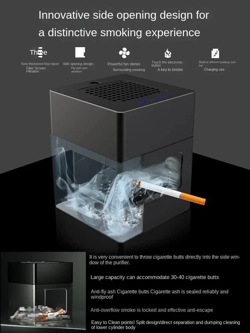 Smart Smoke-Free Metal Ashtray Top Grade Smoke Removal Creative Purifier