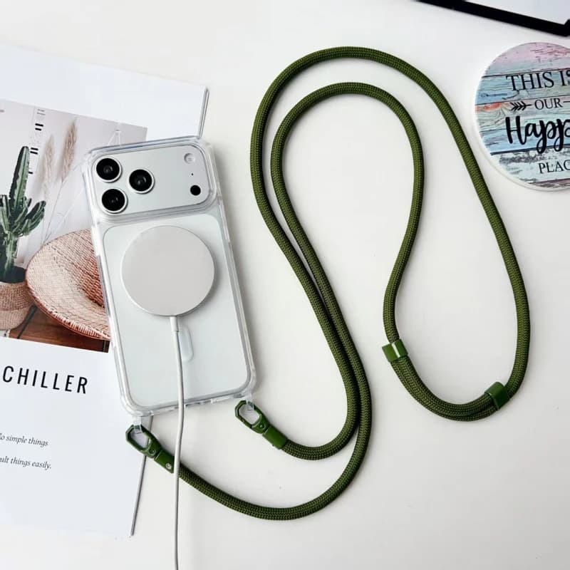 Transparent Clear For Megsafe Phone Case For iPhone 17 16 15 14 13 Pro Max Crossbody Lanyard Shockproof Acrylic TPU Fundas Cover
