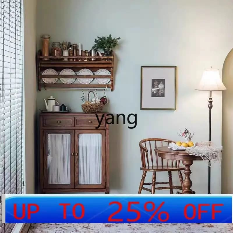 LH  solid wood dining side simple living room wall storage retro small size tea cabinet