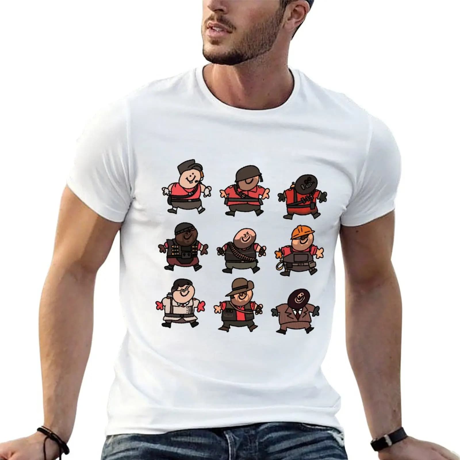 TF2 Red Fren Set T-Shirt Festival Casual Short Sleeve