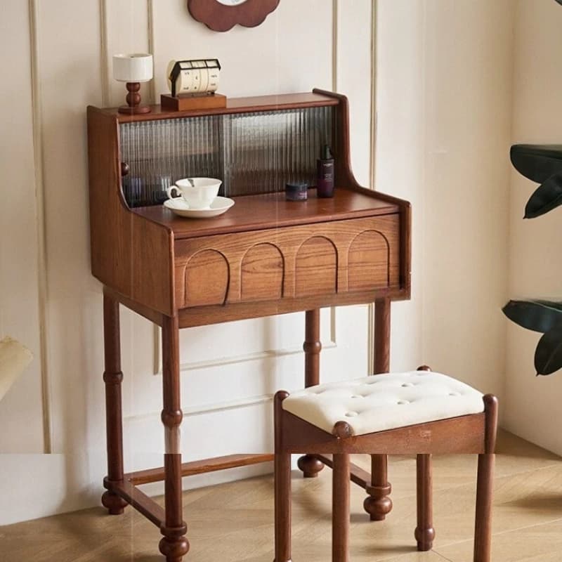 Modern Luxury Vanity Table Storage Black Grey Clothing Vanity Table Seat Mirror Meuble De Chambre Furniture For Home