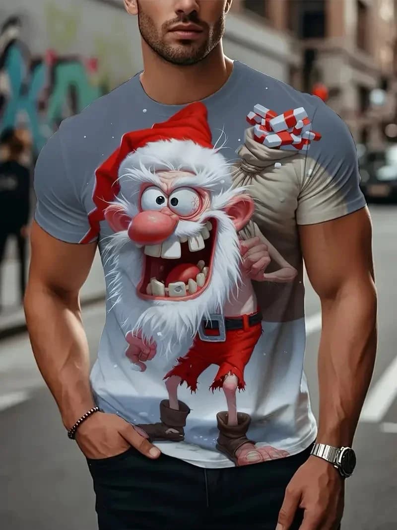 Men's T Shirt Santa Claus Graphic Print Pullover Summer Casual Short Sleeve Tee Fashion Funny T-Shirts Male Oversized Clothing