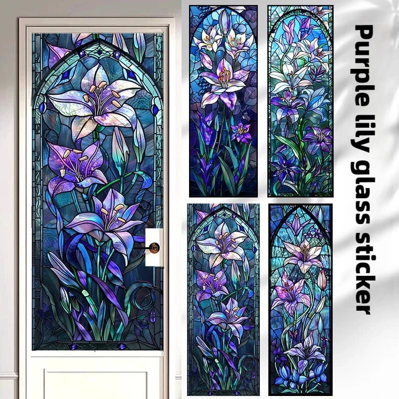 Window Film Stained Glass Lily Delicate Glass Film Window Sticker Static Cling Frosted / Etched Decorative Window Tint