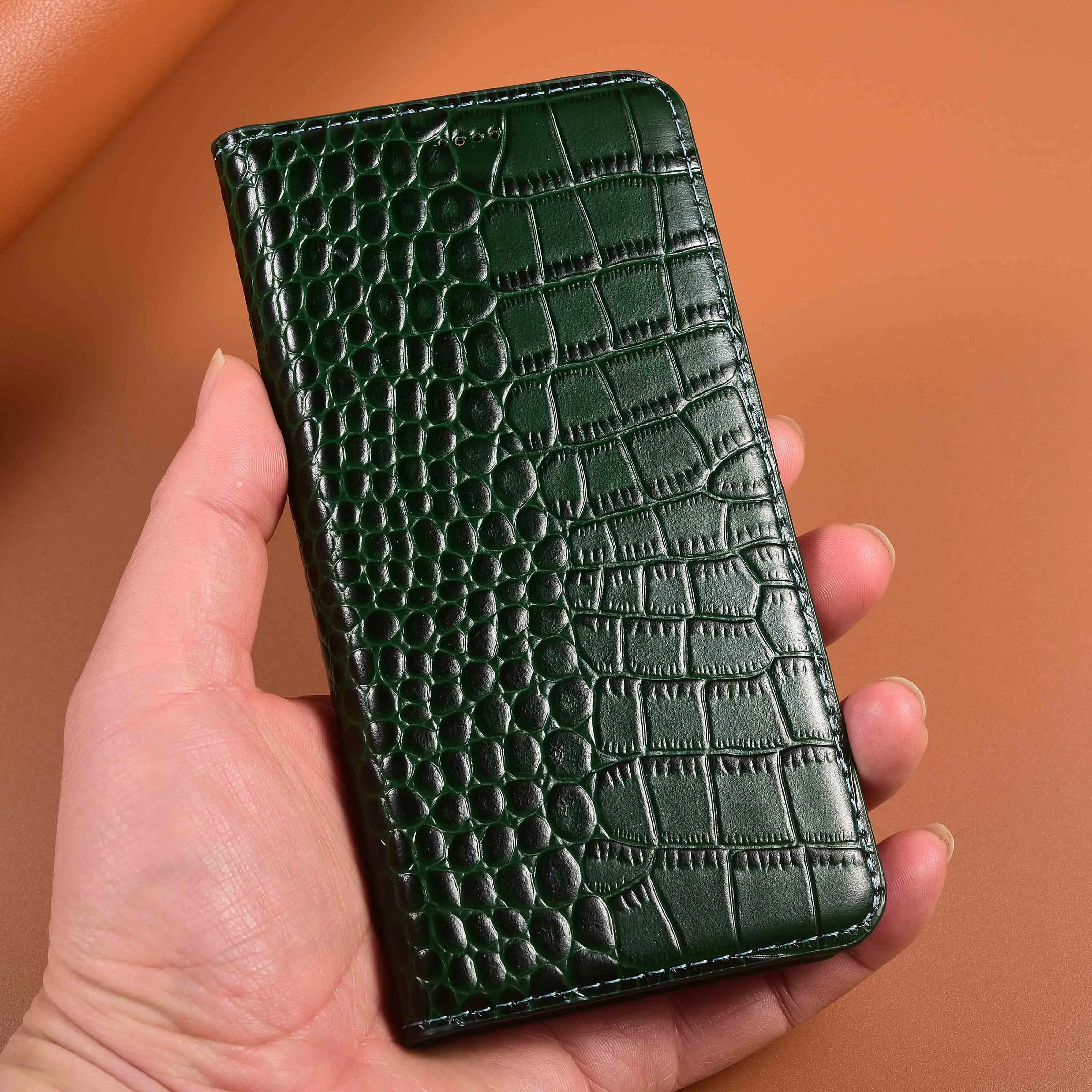Crocodile Genuine Leather Flip Case For Vivo Y200 Y200i Y200T Y300 Y300i Y300T Y400 Y500 Y600 Pro Plus Turbo Phone Case Cowhide