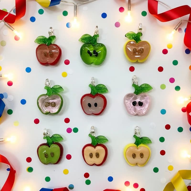 2PCS Cute Mini Glass Apple Slice Pendant Creative Fruit Charms DIY Jewelry Making Supplies Christmas New Year Decor Accessories