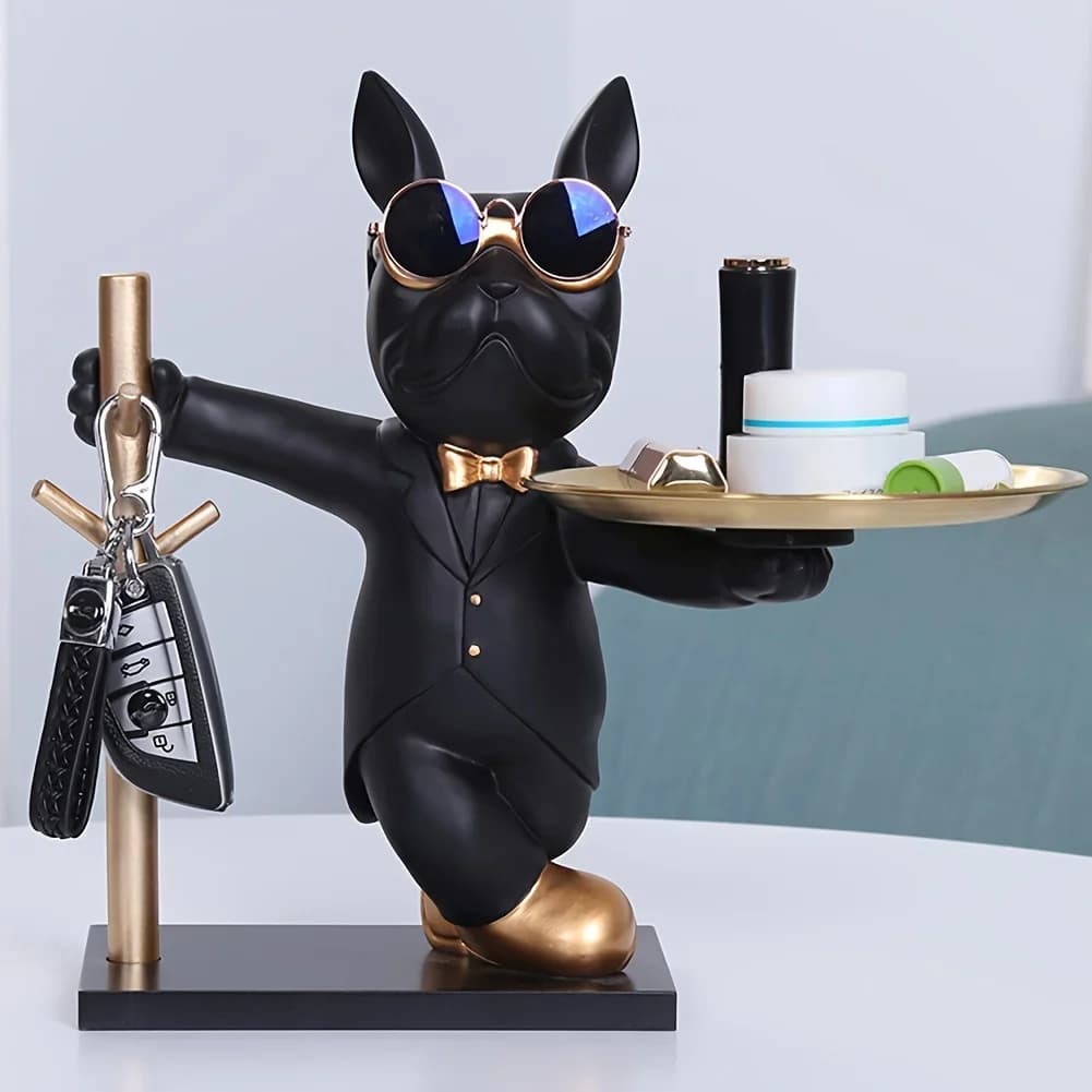 French Bulldog Sculpture Dog Statue, Decorative Figurine Storage, Metal Tray Coin Money Box/saving Pot Entrance Key Snack Holder