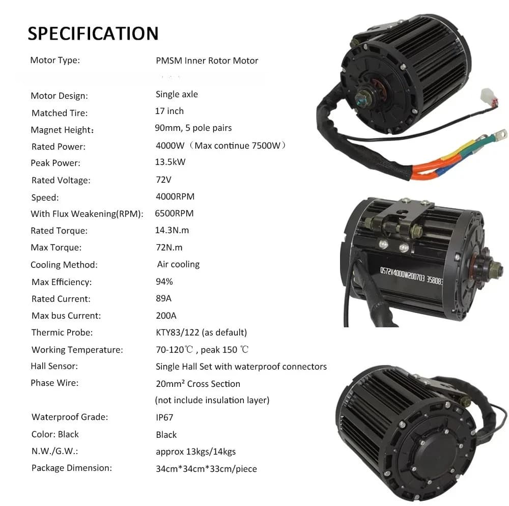 7500W 90H 4KW 72V 120KMPH IPM Mid Drive Motor And Controller Kits For Electric ATV Go Kart