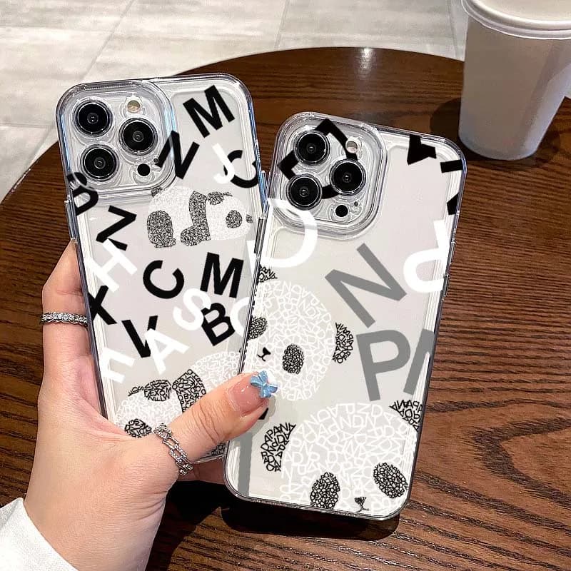 Artistic Alphabet Panda For Apple iPhone 17 16e 16 15 14 13 12 11 Pro Max Plus Mini TPU Soft Transparent Phone Case