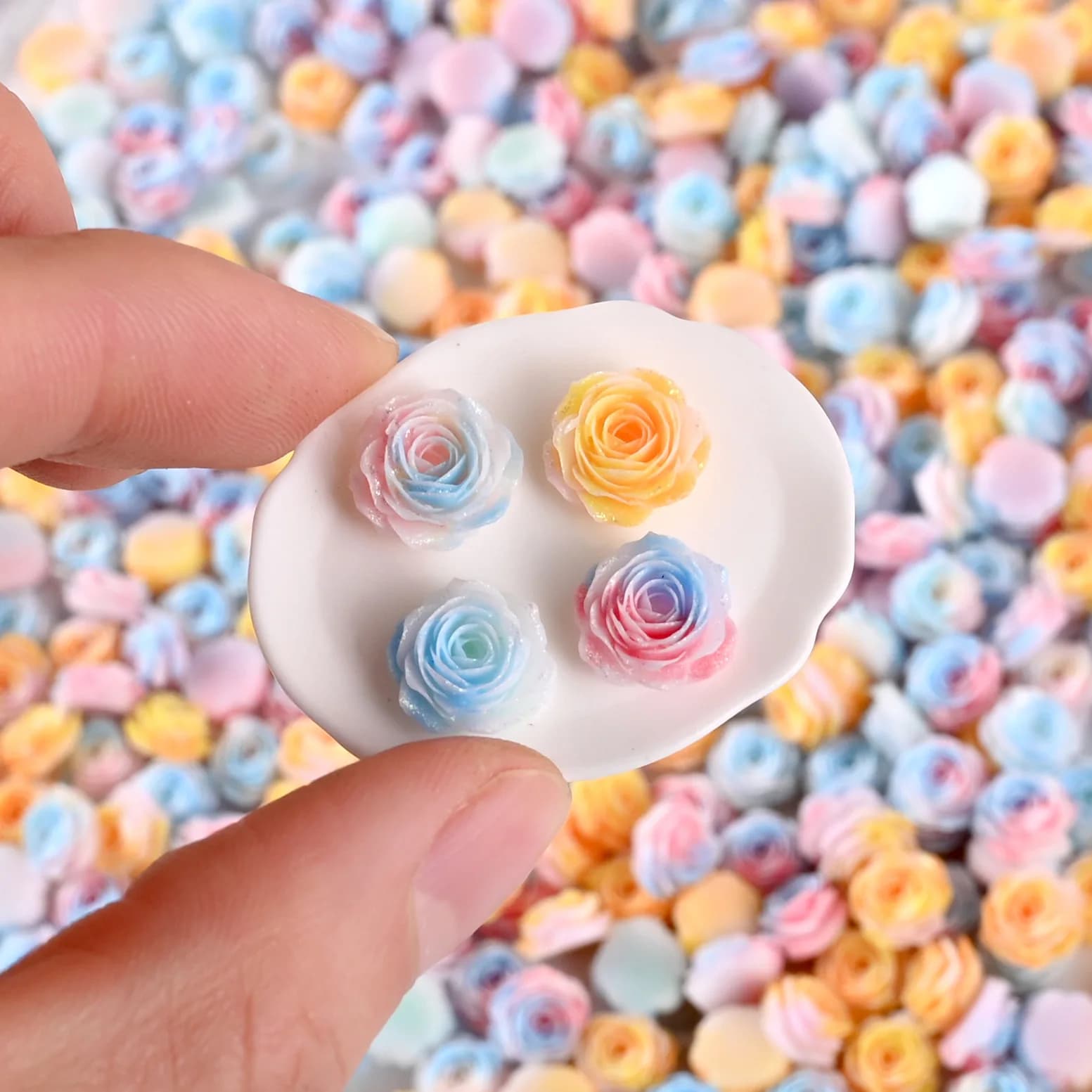10PCS Mini Rose Flower Nail Art Decoration Blurred Rose Peony Carved Floral Ornament 3D Resin Model Craft Home Decor