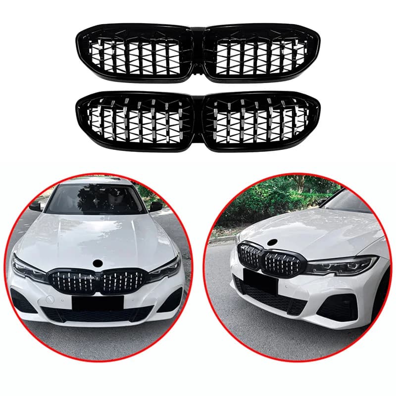 For BMW 3 Series G20 G21 G28 2019-2022 High Quality ABS  Diamond Mesh Kidney Grille  Car Front Bumper Grill Glossy Black