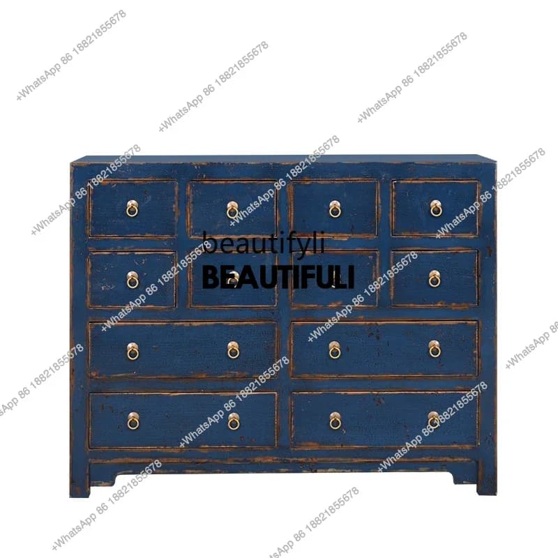 ss8350 Chinese-style old solid wood chest cabinet, color paint, more elm antique old storage, file cabinet, side cabinet