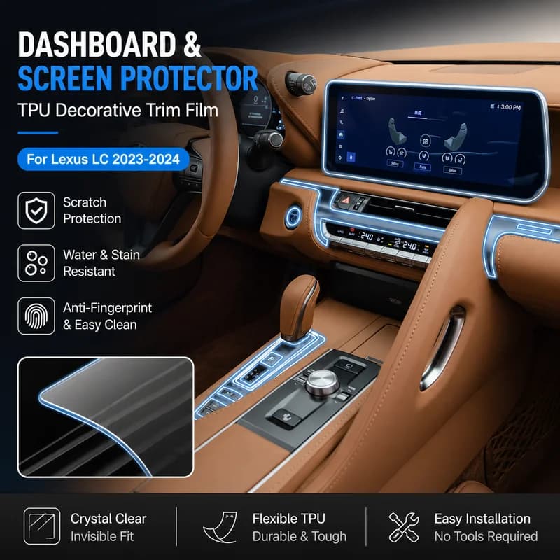 For Lexus LC 2023-2024 Dashboard Instrument Panel TPU Film Navigation Screen Protector Decorative Trim