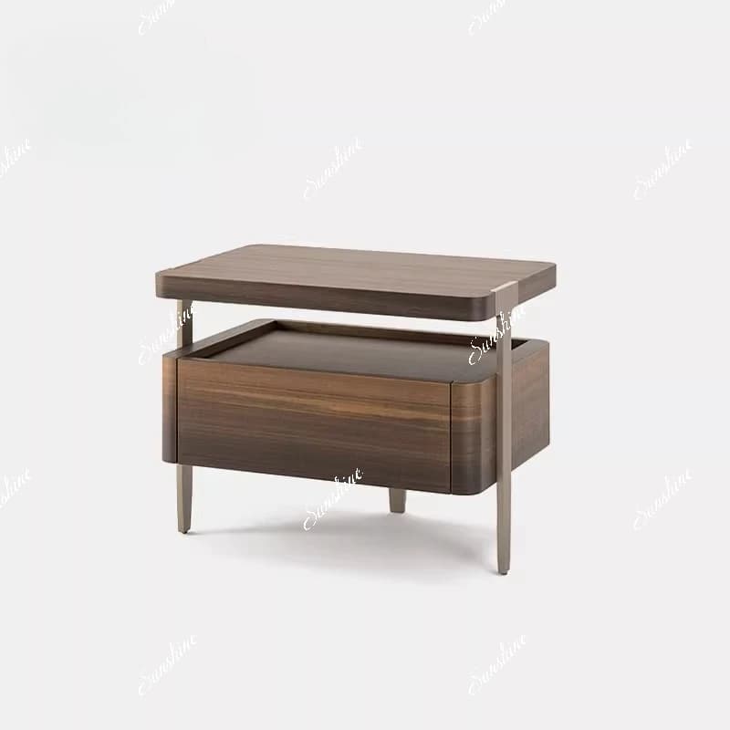 Italian minimalist walnut solid wood hotel bedside table wood grain bedside table