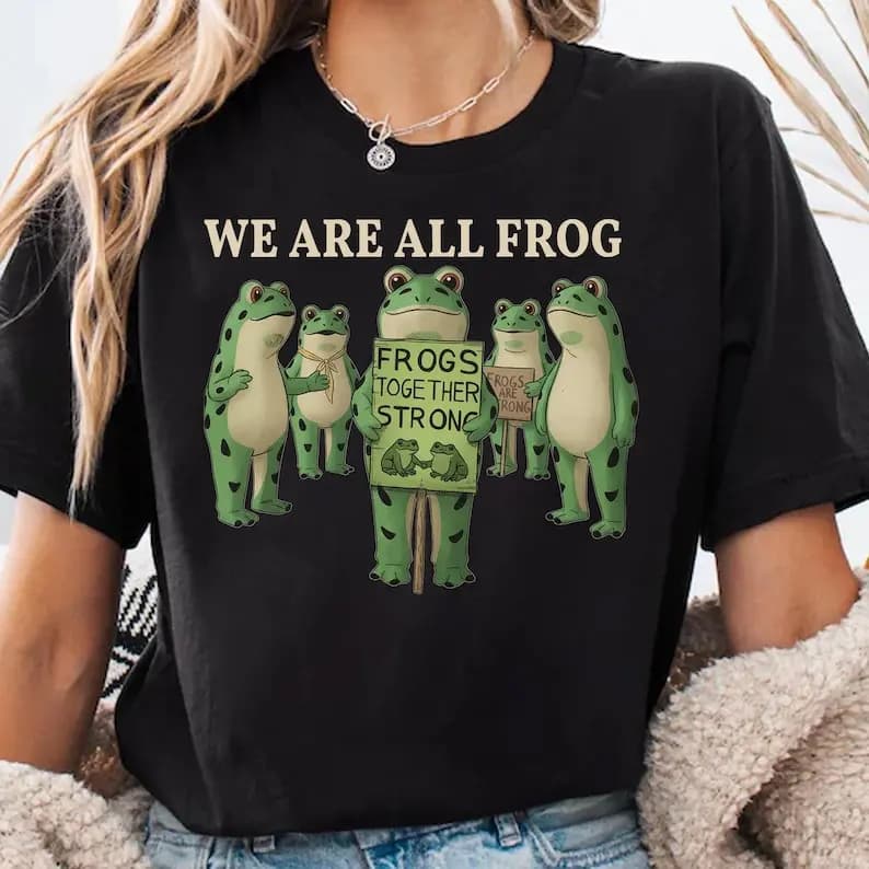 Unique Funny We Are All Portland Frog Trending Creative Cool Pattern Printed High Quality Cotton Regular Short Sleeve Unisex
