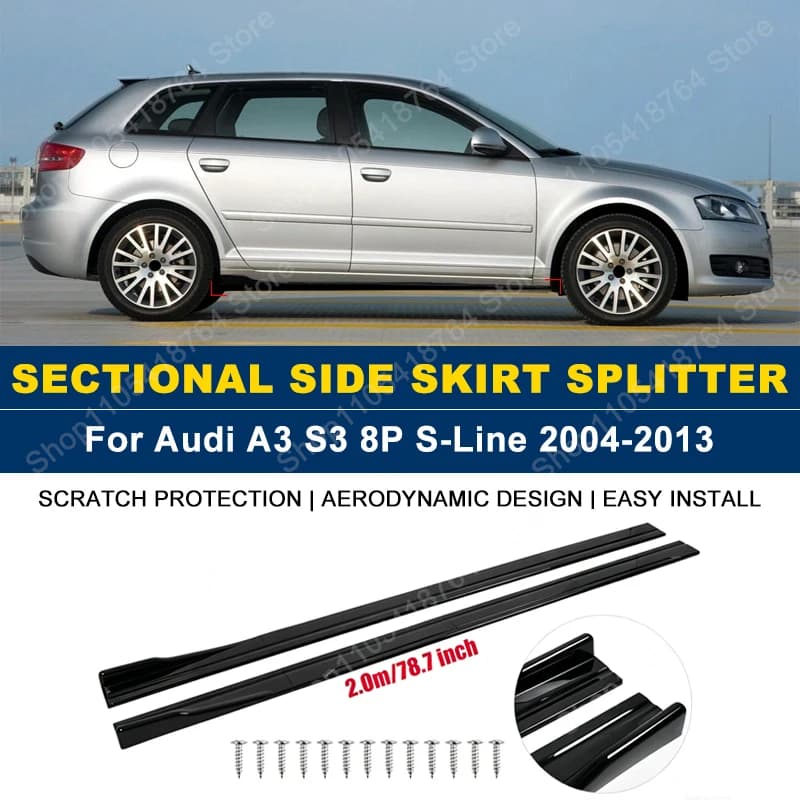Side Skirts Extension Rocker Panel Splitter For Audi A3 S3 8P S-Line 2004-2013 2M 78.7" ABS Plastic Car Exterior Tuning