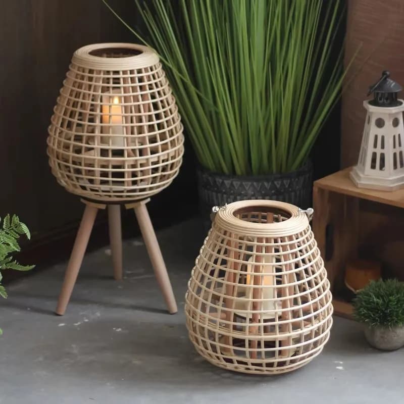 Rattan Floor Candle Lamp Holders Candelabra Patio Decorative Lantern Japanese Titular De La Vela Home Decoration candlestick