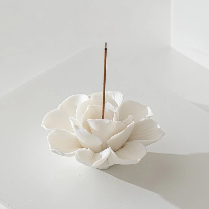 Ceramic Lotus Incense Burner Flower Insence-Stick Holder with Ash Catcher Incense Holder for Stick Cone Yoga Studio Living Room