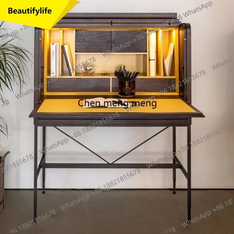 A17 Modern minimalist metal solid wood folding desk, including cabinet writing desk dresser