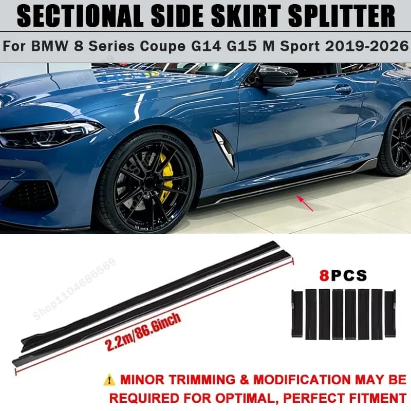 For BMW 8 Series Coupe G14 G15 M Sport 2019-2026 Side Skirts Extension Rocker Panel Splitter 86.6" ABS Plastic Body Kit Tuning