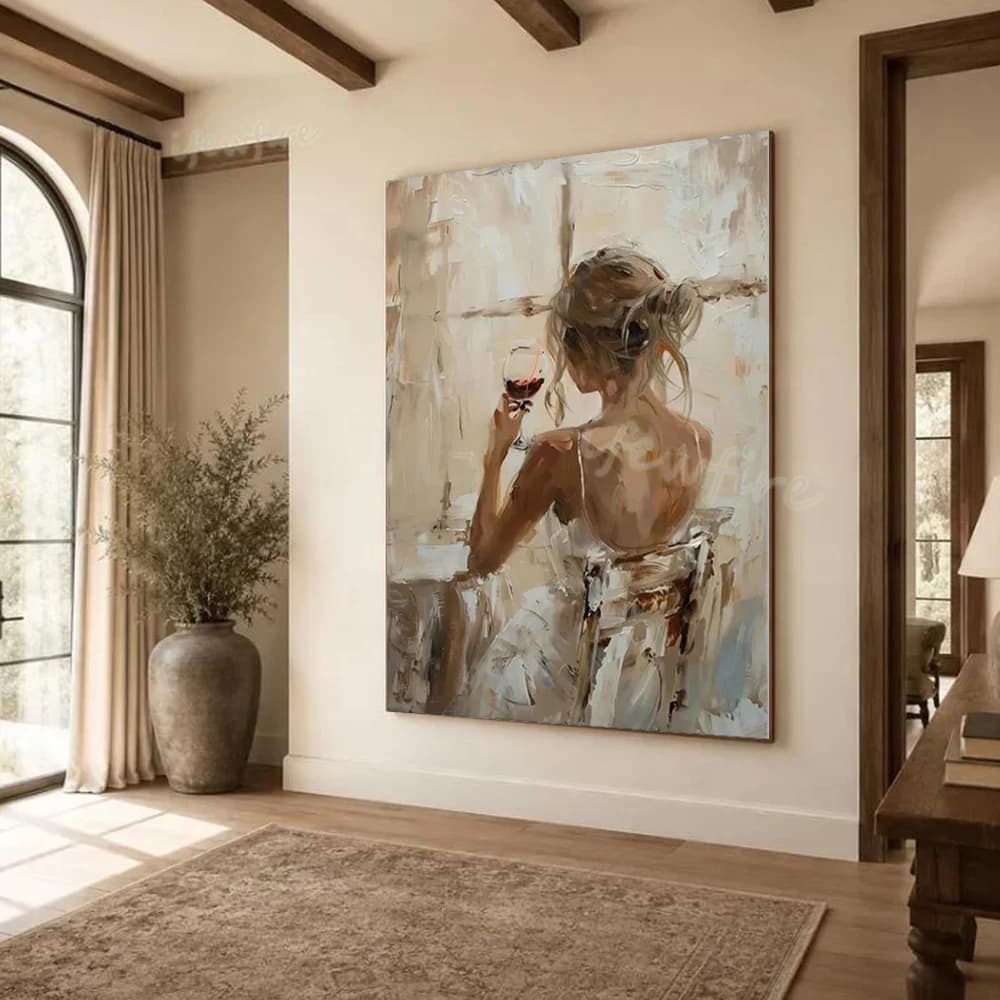 100% Handmade Abstract Oil Painting Elegant Lady Figure Canvas Mural Wall Art for Home Living Room Decor Image Unique Artwork