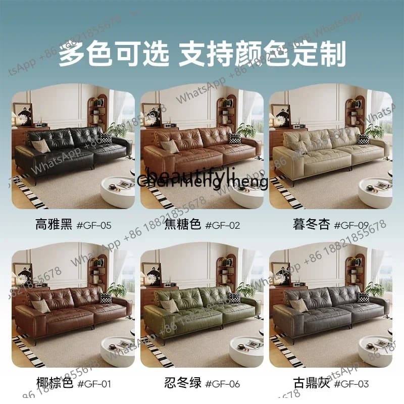 Y183FF cqyLeather sofa Italian minimalist light luxury retro style small apartment living room oil wax leather sofa