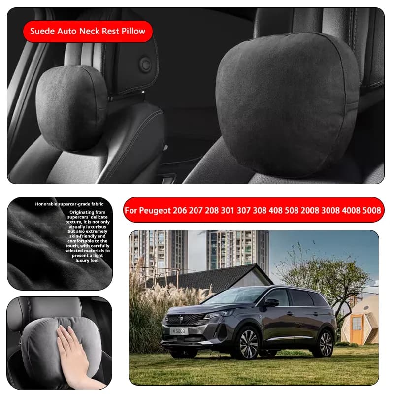 For Peugeot Premium Faux Suede Neck Pillow car seat pillow car neck pillow Suede Fabric Car Headrest interior
