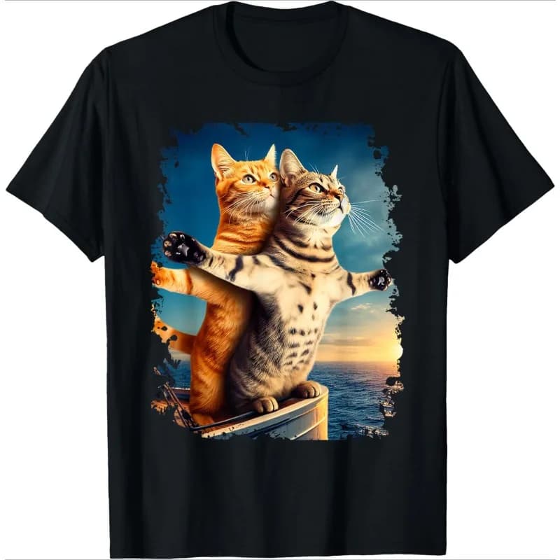 Art Theatre Cat T Shirt Vintage Retro Graphic Women's Casual Top Daily Versatile Crew Neck Short Sleeve for Daily Wear Clothing