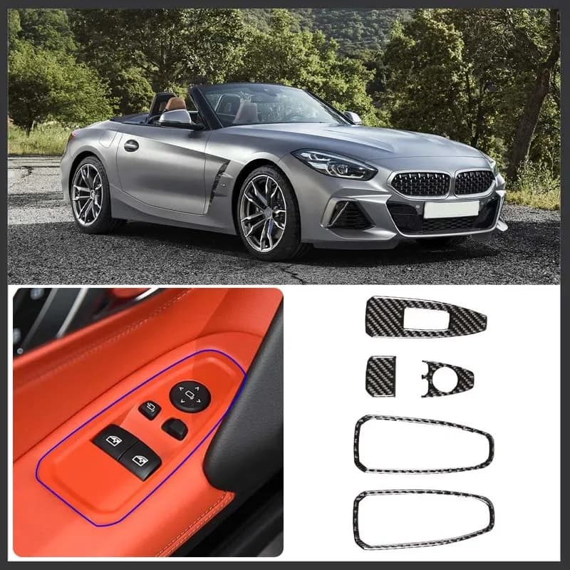 For 2017-2020 BMW Z4 G29 Soft Carbon Fiber Car Glass Lift Switch Decorative Frame Cover Sticker Car Interior Accessories