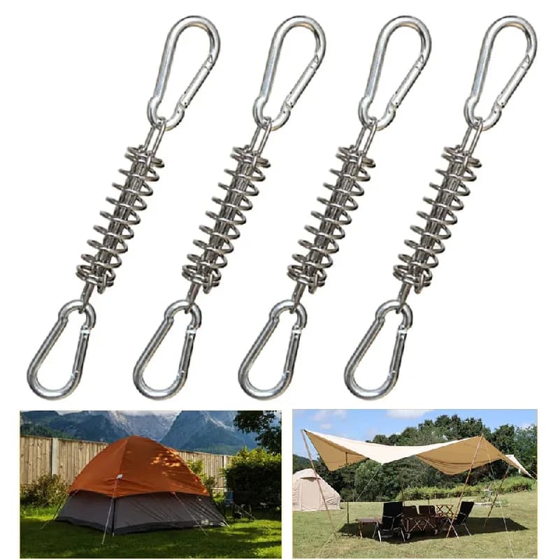 10Pcs Camping Tent Wind Rope Spring Buckle Tent Tensioner Camping Deck Pegs with Carabiner Clips Awning Tightener Fixed Hook