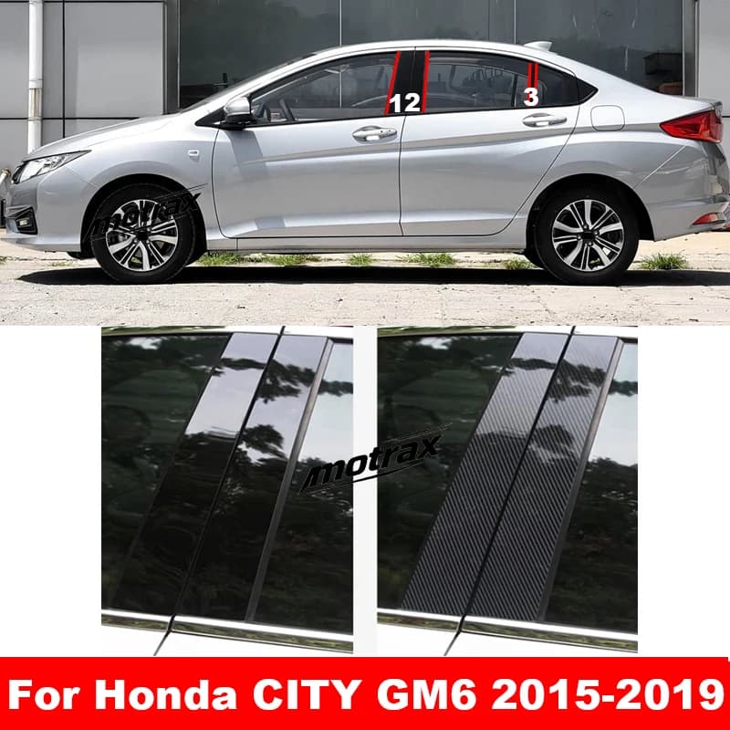 Car Glossy Door Trim Pillar Posts Window Trim B C Column PC Sticker Decor Cover Accessories for Honda City GM6 2015-2019