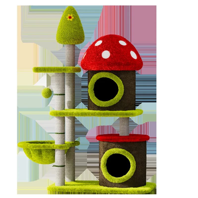 Colorful Mushroom Hemp Barrel Cat Climbing Frame Cat Nest Tree Integrated Mushroom Tree Hole