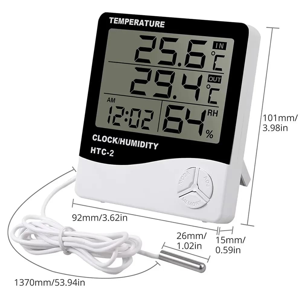 HTC-2 LCD Electronic Digital Temperature Humidity Meter Indoor and Outdoor Temperature Display Weather Station with Clock