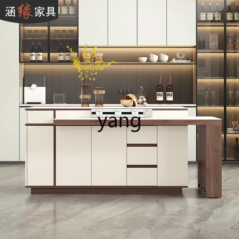 LMM rock slab rotating island table integrated household retractable bar cabinet