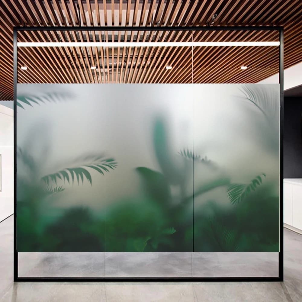 Green Plants Pattern Privacy Window Film Static Cling Heat Control UV Blocking Window Glass Film Frosted Window Sticker