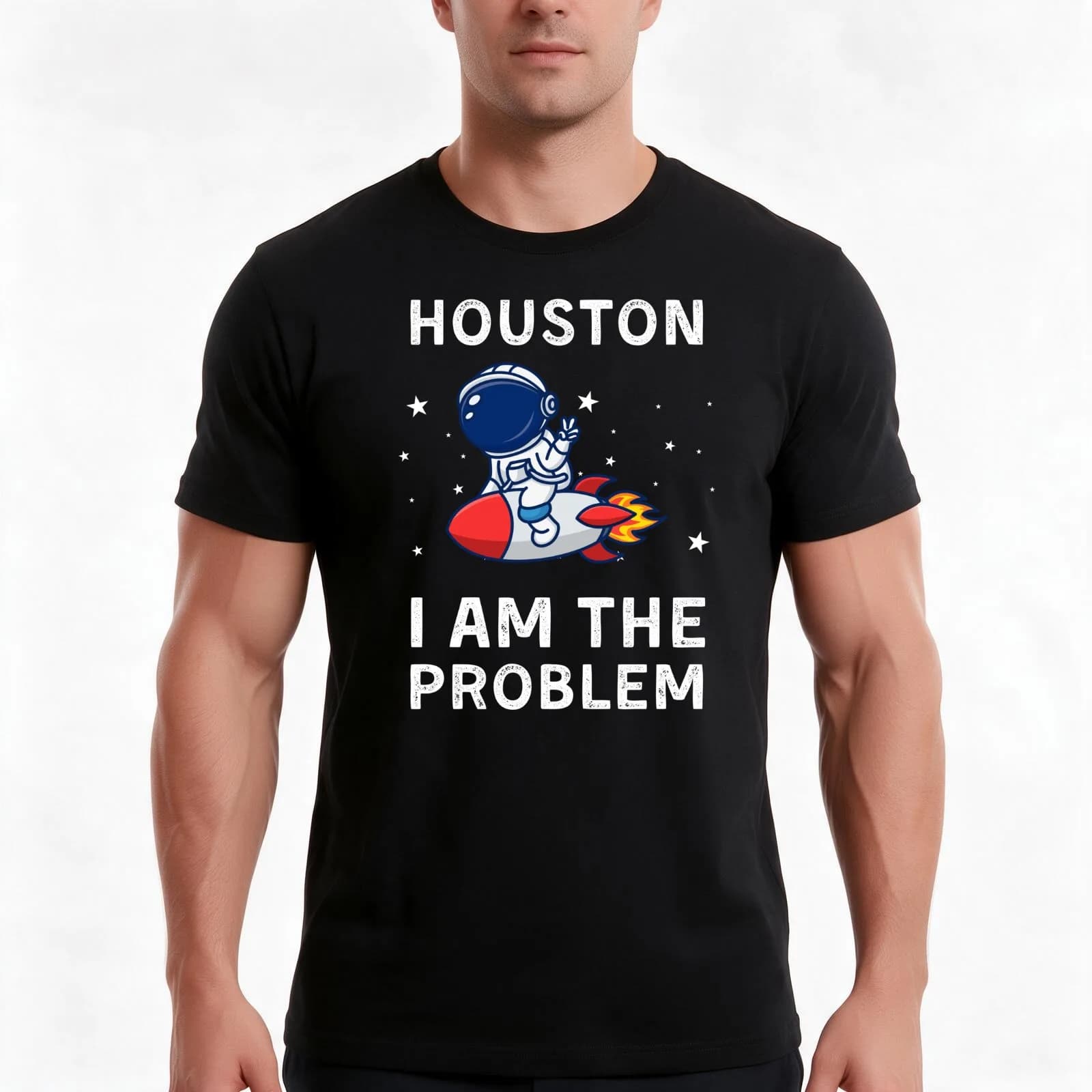 Houston I Am The Problem T-Shirt, Summer Casual Cotton Tee, Oversized Streetwear Tops, Vintage Graphic Print, Unisex Men Women