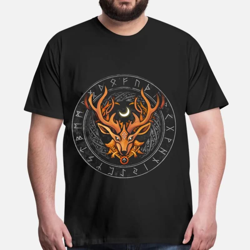 0415 Nordic Stag Ygdrassil's journey of self Gift T-Shirt Viking Runes Norse Myths Graphic clothes 100% cotton All size tops