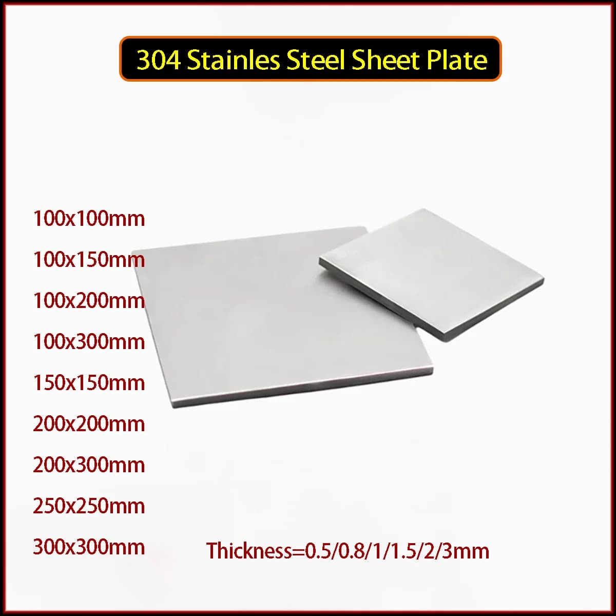 100x100-300x300mm 304 Stainles Steel Sheet Plate Polished Square Thickness 0.5mm 0.8mm 1mm 1.5mm 2mm 3mm