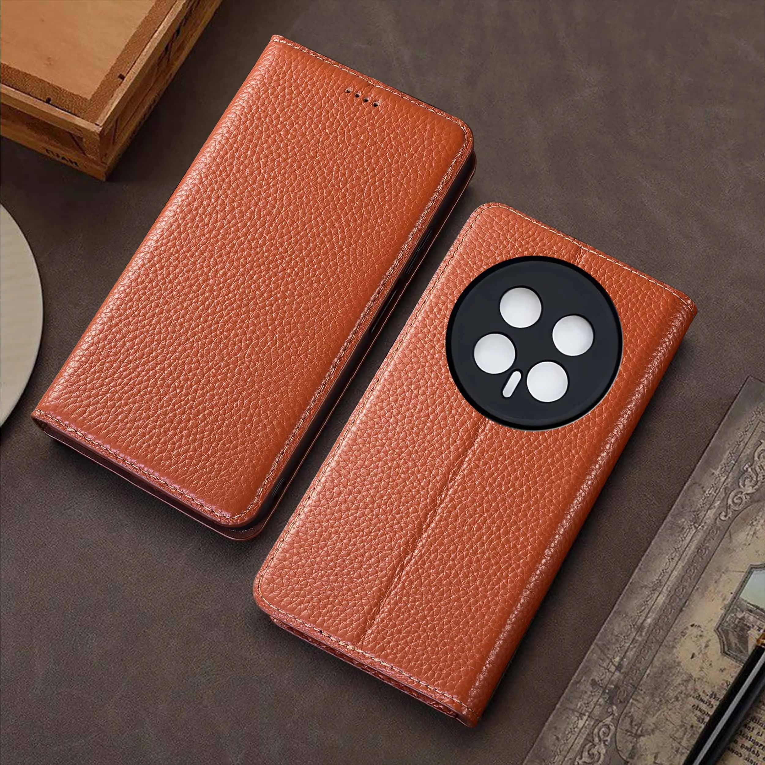 Genuine Leather Phone Case For Honor Magic 5 6 7 8 Pro Lite Large Lychee Pattern Of Wallet Flip Cover Case Cowhide Scratch-Proof