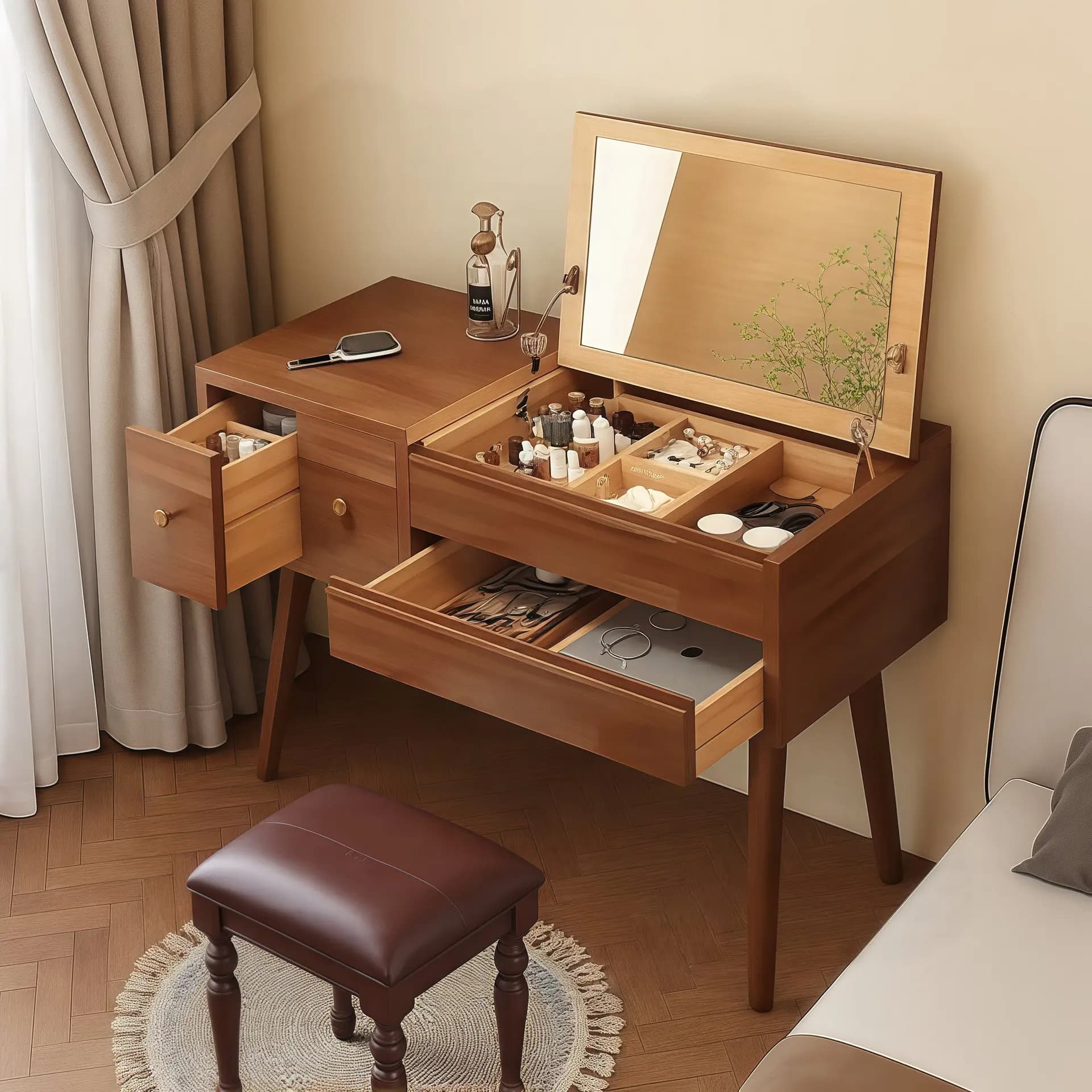 LH all solid wood dresser flip modern bedroom simple bedside table makeup table mirror
