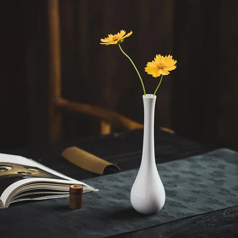 Jingdezhen high white glazed small flower vase with ceramic vase tea ceremony home tea table desktop decoration hydroponic vase